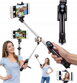 Uchwyt selfie stick ze statywem przenośny bezprzewodowy bluetooth czarny