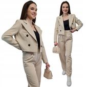 Modny GARNITUR DAMSKI na CHRZCINY KOMUNIĘ WESELE, dla Mamy, Beżowy, r. M