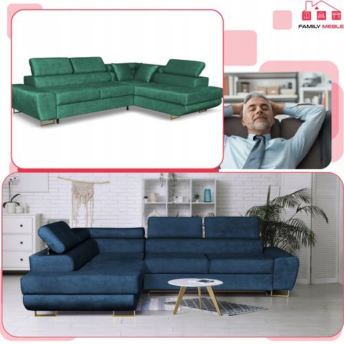 Narożnik rogówka rozkładany f spania Bosso lewy Family meble zielony welur na Arena.pl