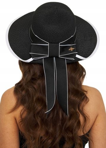 KAPELUSZ CZARNY SŁOMIANY SŁOMKOWY na lato EKO SŁOMKA z kokardą elegancki na Arena.pl