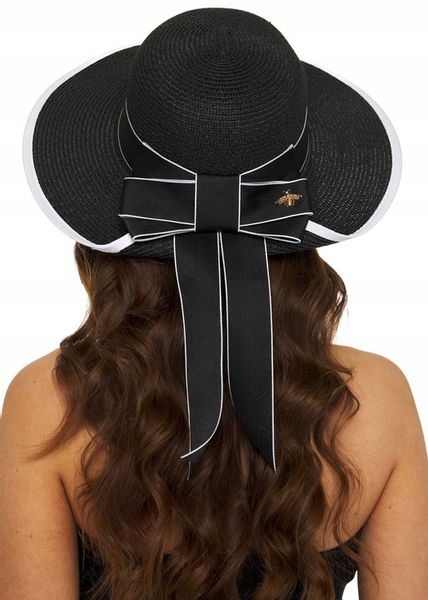 KAPELUSZ CZARNY SŁOMIANY SŁOMKOWY na lato EKO SŁOMKA z kokardą elegancki zdjęcie 6