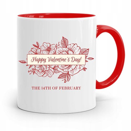 Kubek Czerwony Na Walentynki Happy Valentines Day Z Nadrukiem Ze Zdjęciem na Arena.pl