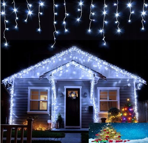 LAMPKI ZEWNĘTRZNE ŚWIĄTECZNE SOPLE 300 LED BIAŁE ZIMNE STAŁE + FLASH 12m na Arena.pl