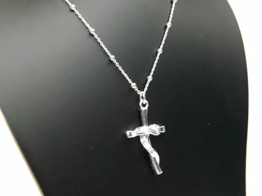 Krzyż krzyżyk opleciony srebrny komplet łańcuszek kulkowy srebro 925 zdjęcie 5