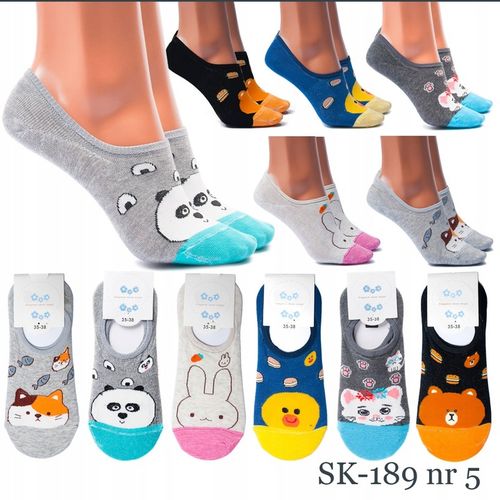 6x STOPKI DAMSKIE BAWEŁNIANE KOLOROWE SKARPETKI SILIKON WESOŁE WZORY na Arena.pl