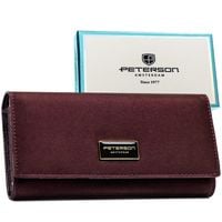 fioletowy portfel damski wykonany ze skóry naturalnej i ekologicznej