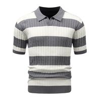 Koszulka polo męska w paski dzianinowa szara vintage retro casual S