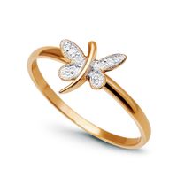 pierścionek złoty z motylkiem i diamentem w różowym złocie