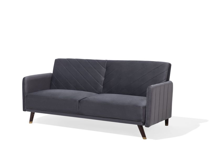 Sofa rozkładana welurowa szara SENJA zdjęcie 3