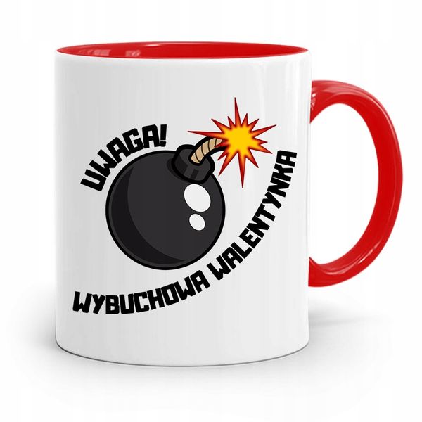 Kubek Czerwony Na Walentynki Uwaga Wybuchowa Z Nadrukiem Ze Zdjęciem zdjęcie 1