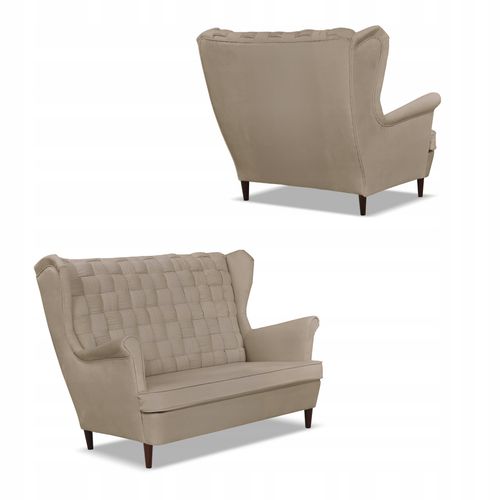 Zestaw wypoczynkowy Carol sofa fotele paski Family Meble beżowy na Arena.pl