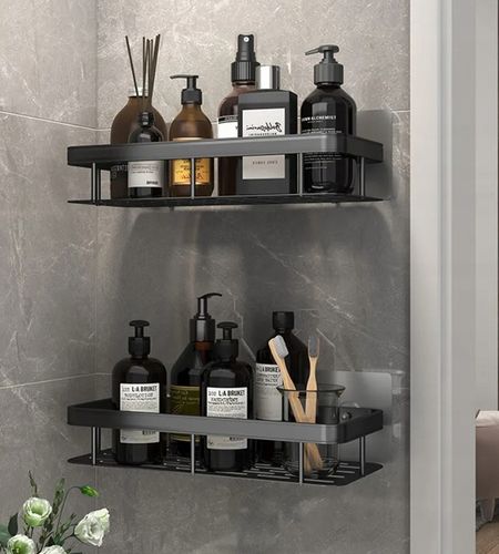 ZESTAW 2 SZT PÓŁKA ŁAZIENKOWA WISZĄCA METALOWA SAMOPRZYLEPNA CZARNA LOFT na Arena.pl