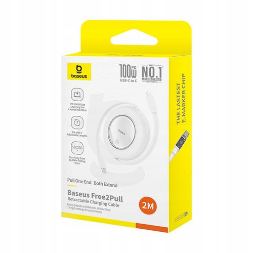 Kabel Przewód Baseus Free2Pull USB-C do USB-C 100W 2m Biały na Arena.pl
