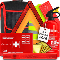 Apteczka Gaśnica 1kg Trójkąt Folia NRC Kamizelka Odblaskowa Torba Organizer