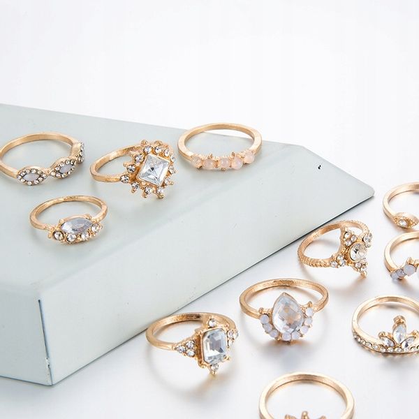 Złoty ZESTAW PIERŚCIONKÓW RETRO PUNK BOHO 10 zdjęcie 4