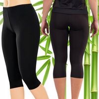 Legginsy Damskie 3/4 Bambusowe Getry Włókno bambusa Czarne Krótkie M/L