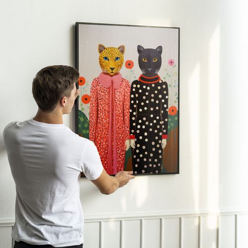 Plakat portret koty lampart 21x30 cm w czarnej ramie na Arena.pl