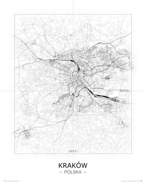 Kraków - Czarno-biała mapa 40x50 cm zdjęcie 1