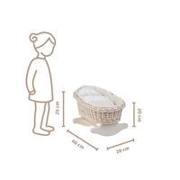 BUJANE Beżowe ŁÓŻECZKO KOŁYSKA Z WIKLINY DLA LALEK Z POŚCIELĄ 46X28 H 20/25 CM