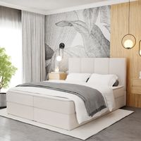 ŁÓŻKO KONTYNENTALNE 160x200 TAPICEROWANE PODWÓJNE Z MATERACEM KREMOWE