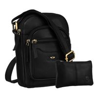 czarna torba męska ze skóry naturalnej z saszetką w zestawie - peterson