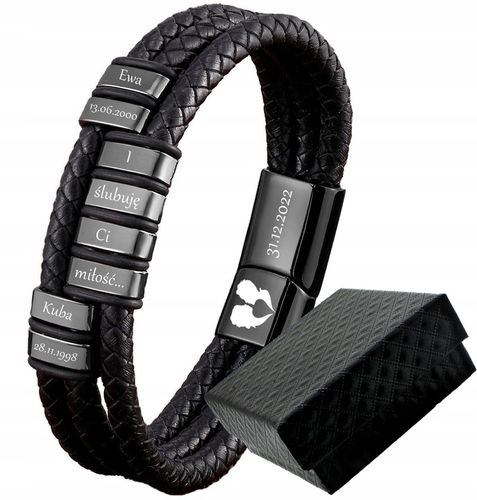 Bransoletka skórzana IMIONA daty z GRAWEREM 316L na Arena.pl