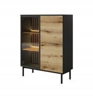 LASKI LANG Witryna niska 100x40x125 cm czarny + dąb z LED