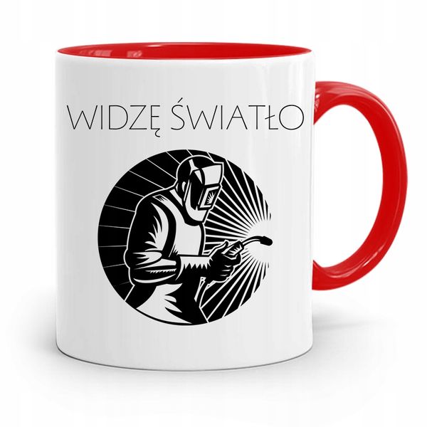 Kubek Czerwony Prezent Dla Spawacza Widzę Światło Z Nadrukiem Ze Zdjęciem zdjęcie 1