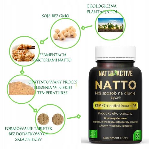 Natto Active witaminy D3 2000 IU K2 MK-7 Nattokinaza 60 eko tabletek na Arena.pl