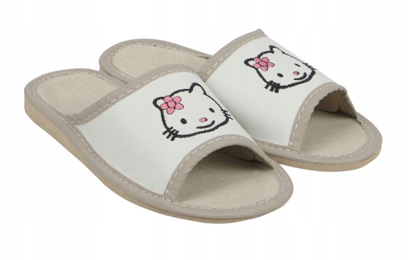 Kapcie Dziecięce Kitty Klapki Pantofle Skóra! zdjęcie 3