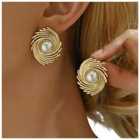 Kolczyki Kolor Złote Perła Perełka Skręcane Grawerowane Stal Nierdzewna33mm