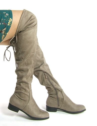 Kozaki za kolano na płaskim obcasie zamszowe khaki Rozmiar obuwia - 37 na Arena.pl