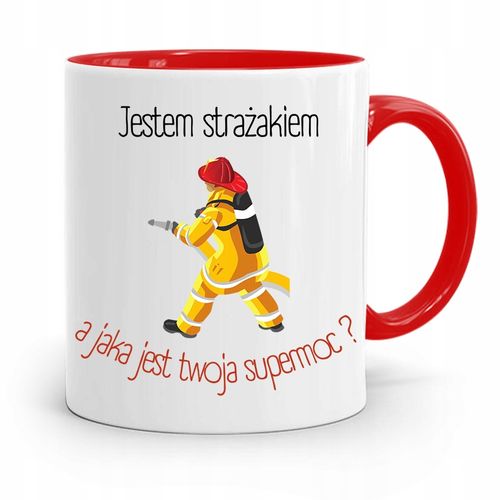 Kubek Czerwony Dla Strażaka Jestem Strażakiem Z Nadrukiem Ze Zdjęciem na Arena.pl