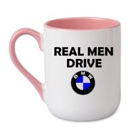 KUBEK "REAL MEN DRIVE BMW" Wzór - Elegant Coffee Różowy 330 ml