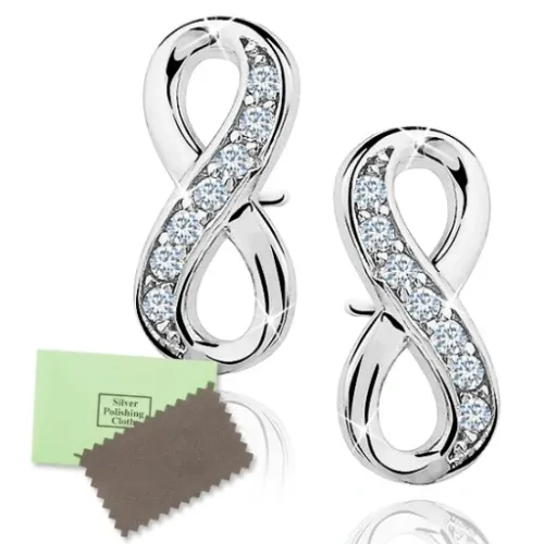 KOLCZYKI SREBRNE 925 RODOWANE NIESKOŃCZONOŚĆ, KOLCZYKI WYRKĘTKI SZTYFTY na Arena.pl