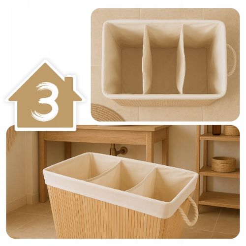 Kosz na pranie składany bambusowy pojemnik brudną bieliznę duży 3 na Arena.pl