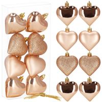 Bombki choinkowe 8 szt. ozdoby świąteczne 7 cm serca, rose gold