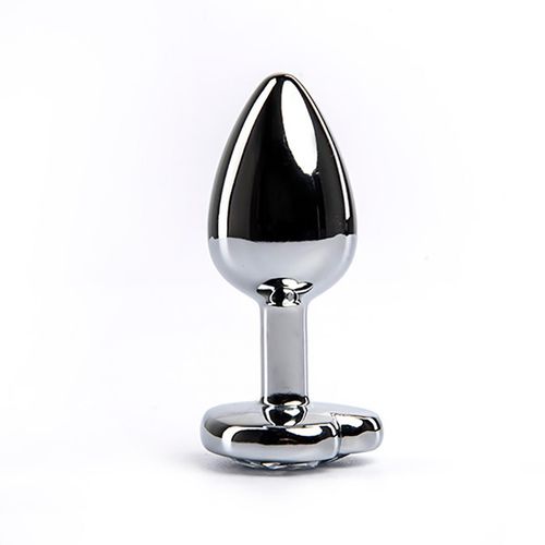 silver medium heart-shaped butt plug with white crystal na Arena.pl