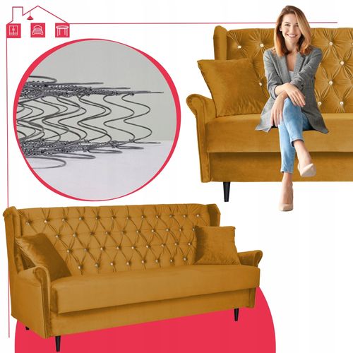 Zestaw wypoczynkowy z wersalką 2 fotele Gaja MUSZTARDOWY na Arena.pl