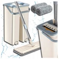 MOP PŁASKI Z WYCISKACZEM WIADREM DWUKOMOROWYM + WKŁADY MIKROFIBRA