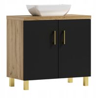 Szafka łazienkowa ROCO 50 czarny/dąb craft złoty z umywalką Lara (W5)