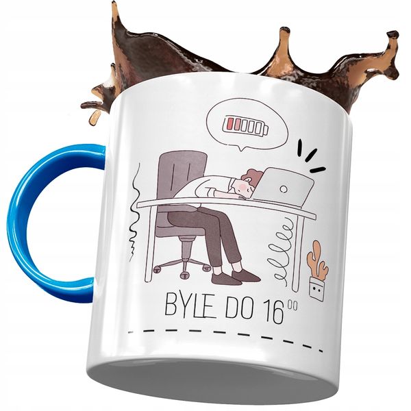 Kubek Błękitny Śmieszny Byle Do 16:00 Prezent Z Nadrukiem Ze Zdjęciem zdjęcie 1