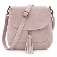 VERA PELLE torebka zamszowa listonoszka na ramię z klapą V449 j.różowa