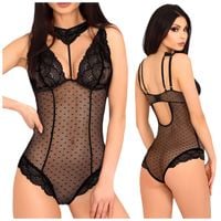 BODY TIULOWE KORONKOWE CZARNE KROPECZKI S/M