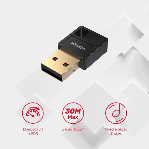 Unitek Adapter Bluetooth 5.3 BLE USB-A czarny zdjęcie 2