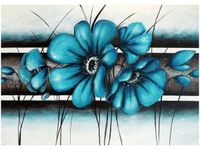 50X70CM TURKUSOWE KWIATY OBRAZ POKOJU DREWNINE