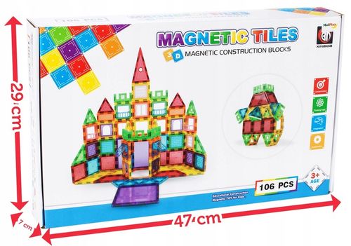 KLOCKI MAGNETYCZNE KONSTRUKCYJNE 3D EDUKACYJNE UKŁADANKA 106 el DLA DZIECI na Arena.pl