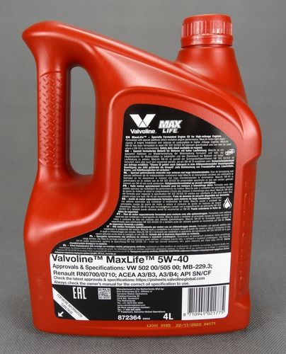 VALVOLINE MAXLIFE SYNTHETIC 5W40 SN/CF A3/B4 SYNTETYCZNY 4L na Arena.pl