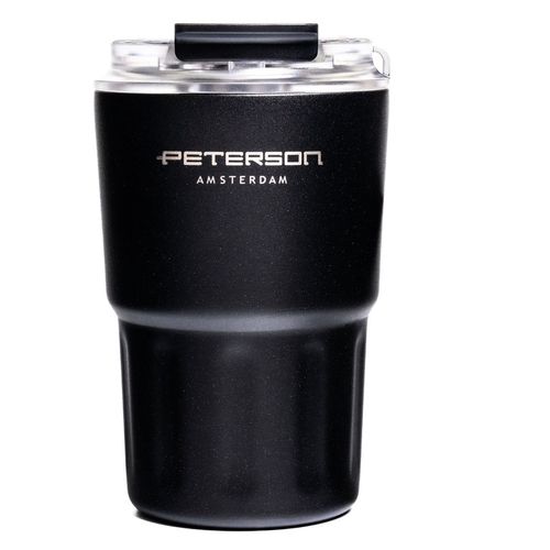 czarny kubek termiczny ze stali nierdzewnej z podwójnymi ś na Arena.pl