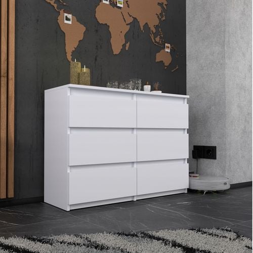 KOMODA BIAŁA z 6 SZUFLADAMI 100 CM POJEMNA NOWOCZESNA SZAFKA DO SALONU na Arena.pl